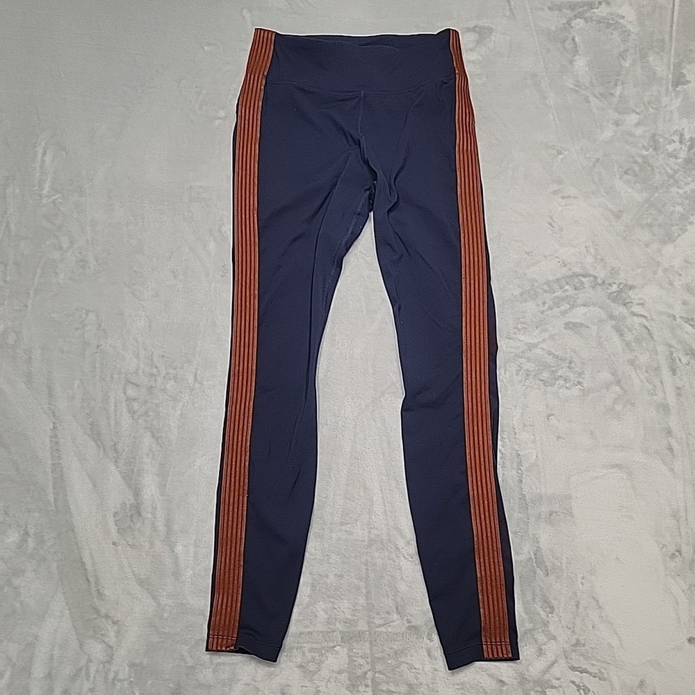 Athleta Legging Women S Blue High Rise Stripe Metro Zip Pocket Yoga Gym Athletic
